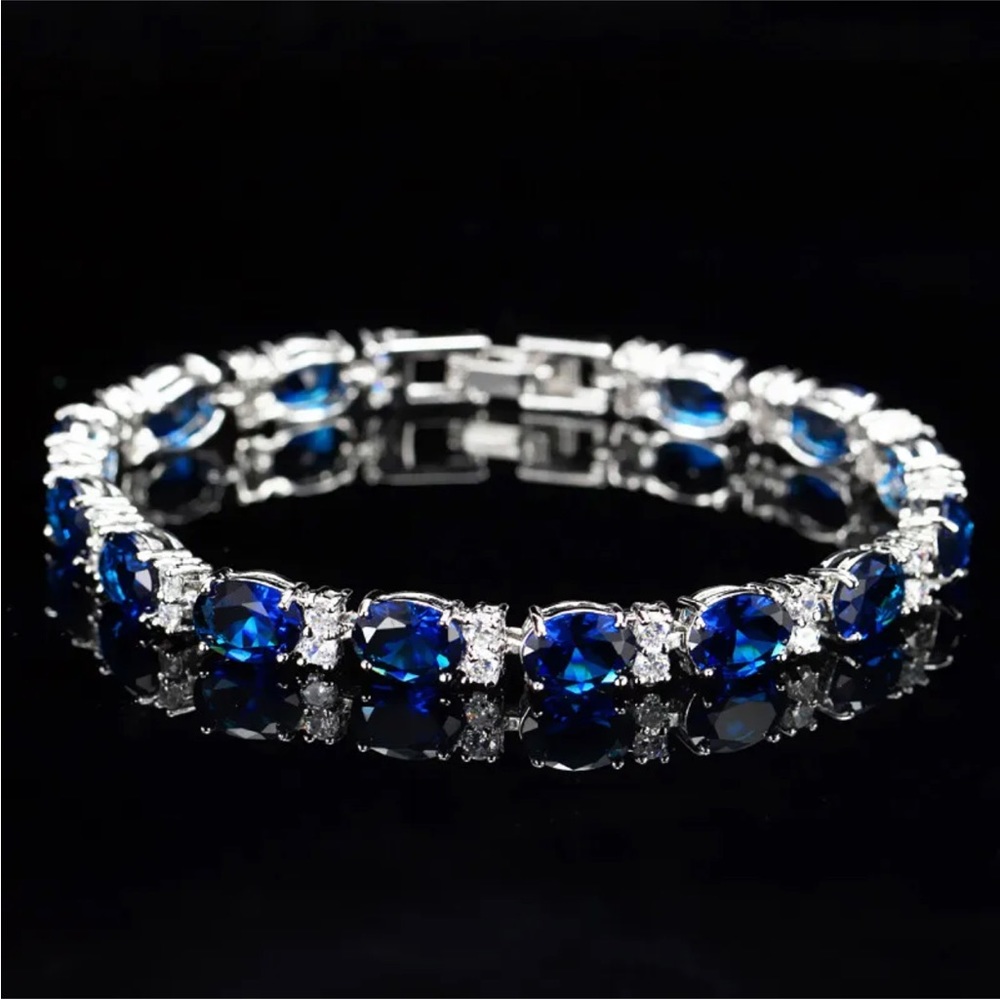 Sapphire-Blue Crystal Bracelet in Silver Tone